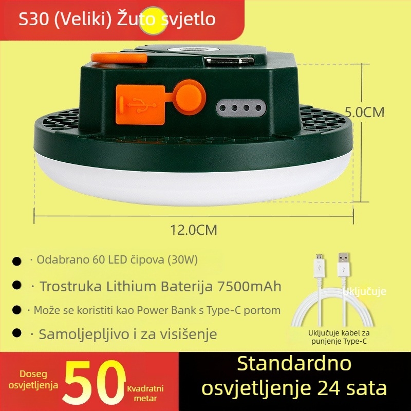 LED svjetlo za kampiranje – napajano kinetičkom energijom, vodootporno, prijenosno