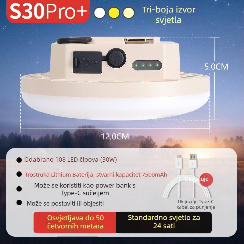 LED svjetlo za kampiranje – napajano kinetičkom energijom, vodootporno, prijenosno