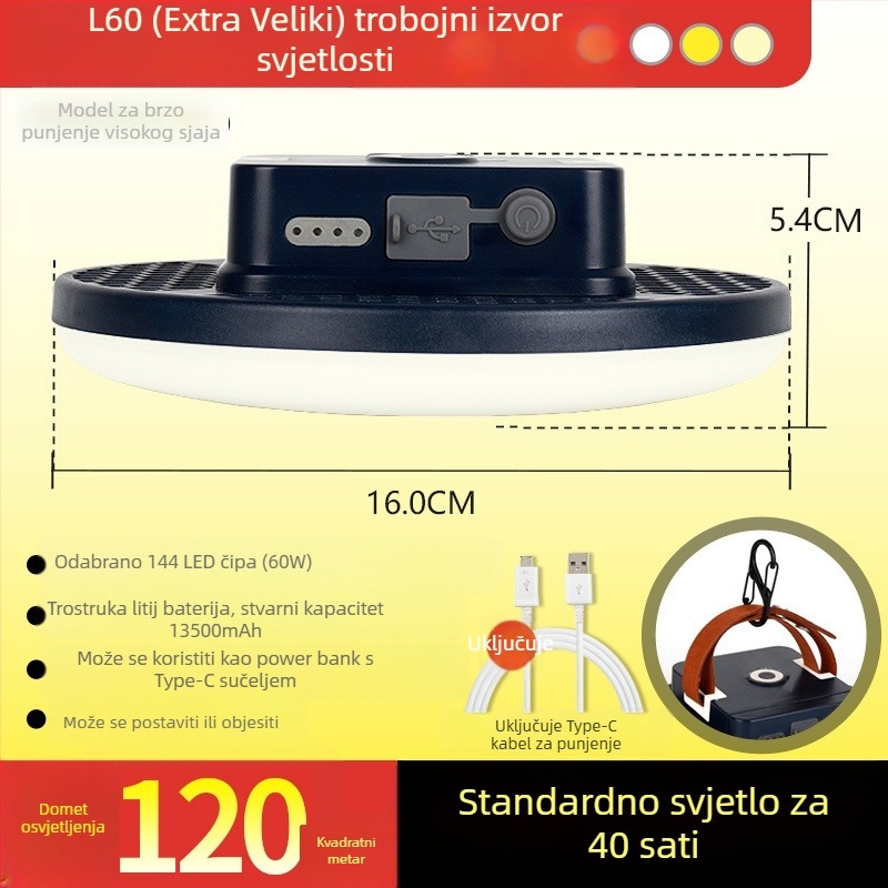 LED svjetlo za kampiranje – napajano kinetičkom energijom, vodootporno, prijenosno