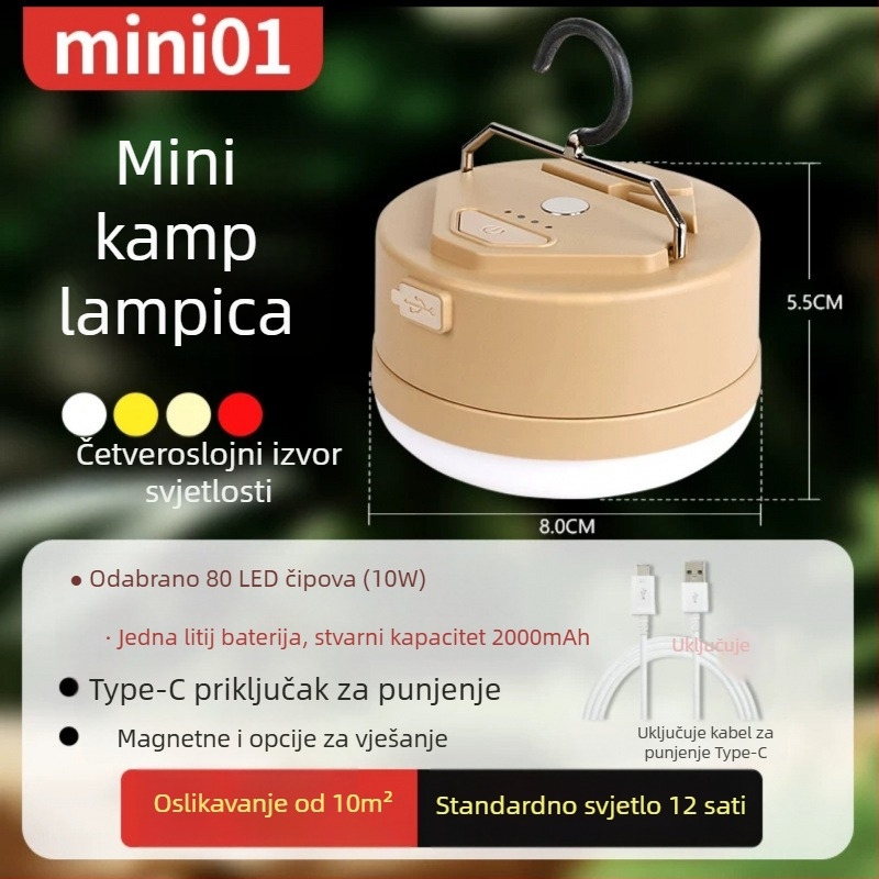 LED svjetlo za kampiranje – napajano kinetičkom energijom, vodootporno, prijenosno