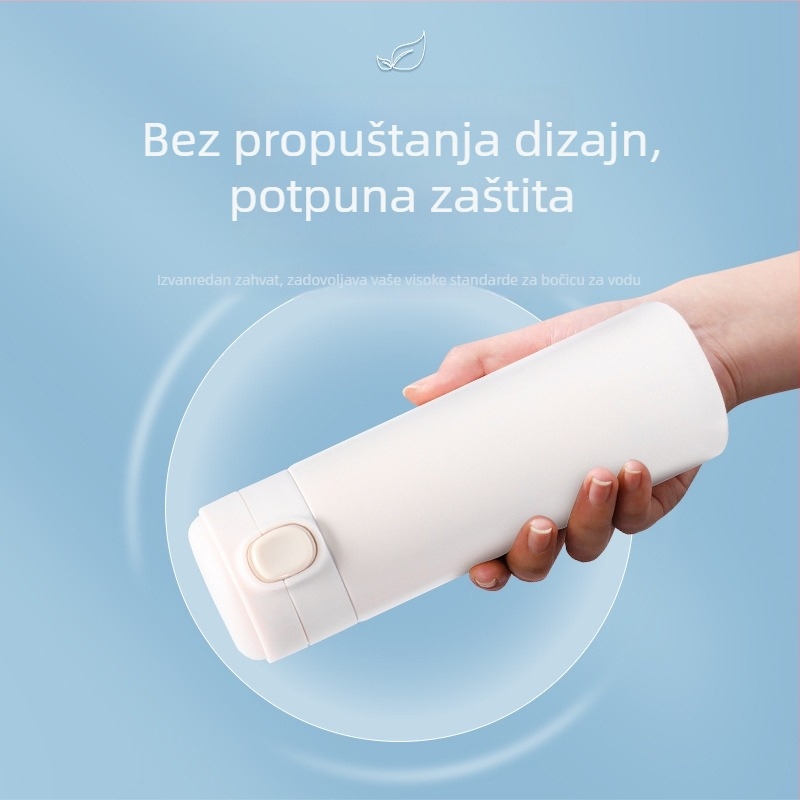Termos šalica s unutarnjom 304 nehrđajućom čeličnom, vanjskom 201 nehrđajućom čelom, izolacija 6–12 sati, poklopac s pop-up mehanizmom od nehrđajućeg čelika, lasersko graviranje i tiskanje logotipa