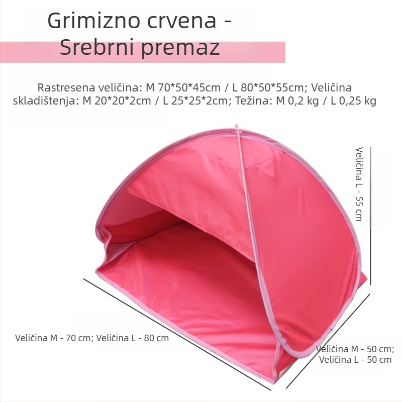 Šator za glavu za spavanje, brzo otvaranje, jednovrstni; težina 1,0 kg; šipke od galvaniziranog željeza; unutarnji materijal 190T srebrno premazani poliester Oxford; vanjski materijal Oxford; vodootpornost vanjskog <1000 mm; sva godišnja doba
