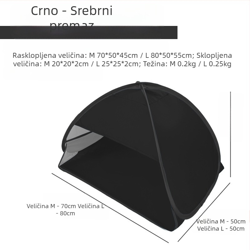 Šator za glavu za spavanje, brzo otvaranje, jednovrstni; težina 1,0 kg; šipke od galvaniziranog željeza; unutarnji materijal 190T srebrno premazani poliester Oxford; vanjski materijal Oxford; vodootpornost vanjskog <1000 mm; sva godišnja doba