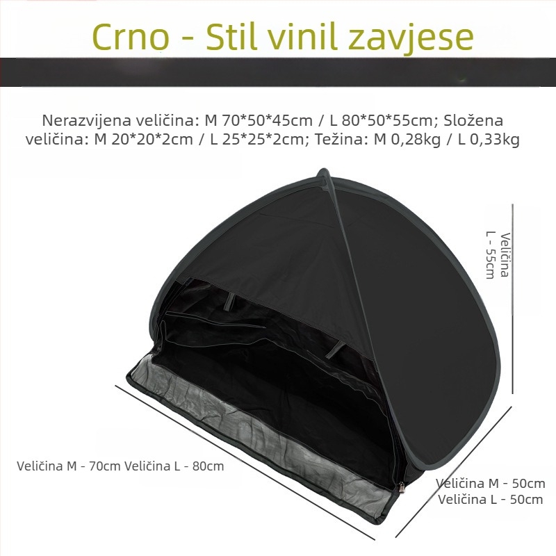 Šator za glavu za spavanje, brzo otvaranje, jednovrstni; težina 1,0 kg; šipke od galvaniziranog željeza; unutarnji materijal 190T srebrno premazani poliester Oxford; vanjski materijal Oxford; vodootpornost vanjskog <1000 mm; sva godišnja doba