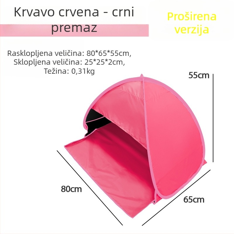 Šator za glavu za spavanje, brzo otvaranje, jednovrstni; težina 1,0 kg; šipke od galvaniziranog željeza; unutarnji materijal 190T srebrno premazani poliester Oxford; vanjski materijal Oxford; vodootpornost vanjskog <1000 mm; sva godišnja doba