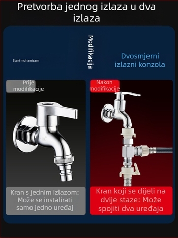 Tee za perilicu Quick-Connect: troputni priključak, ulaz-izlaz 1-2, mesing, keramički disk jezgre ventila