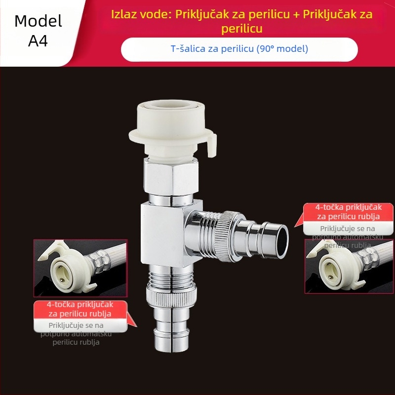 Tee za perilicu Quick-Connect: troputni priključak, ulaz-izlaz 1-2, mesing, keramički disk jezgre ventila