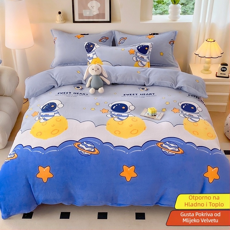 Navlaka za pokrivač od mliječnog velūra, dvostrano podstavljena, zimsku plišanu podstavu, uzorak: pruge, geometrijski, crtani; tkanje: četkanje; ispis i boja; navlaka za pokrivač