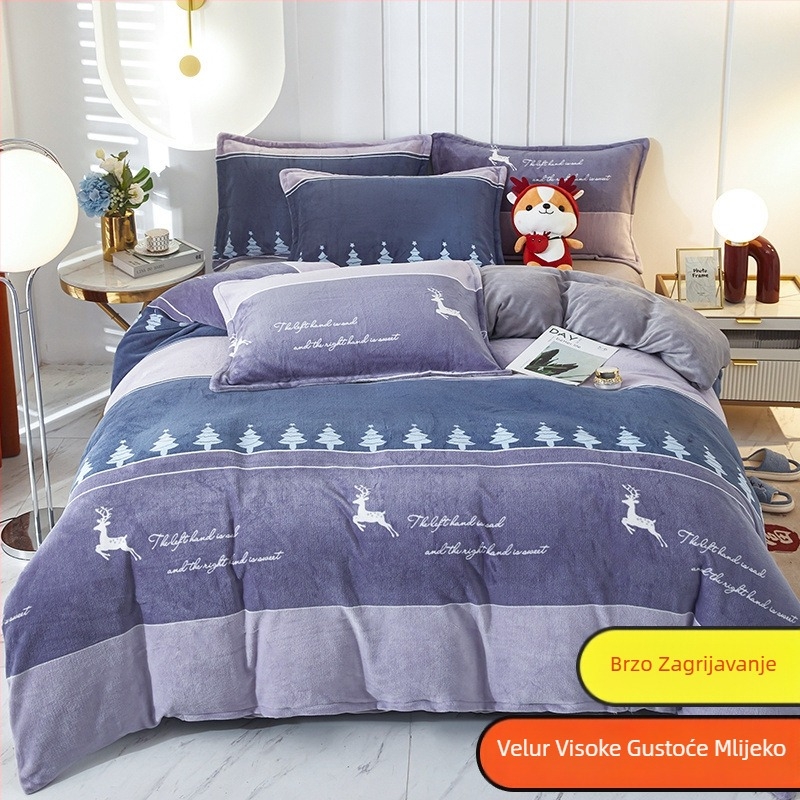 Navlaka za pokrivač od mliječnog velūra, dvostrano podstavljena, zimsku plišanu podstavu, uzorak: pruge, geometrijski, crtani; tkanje: četkanje; ispis i boja; navlaka za pokrivač