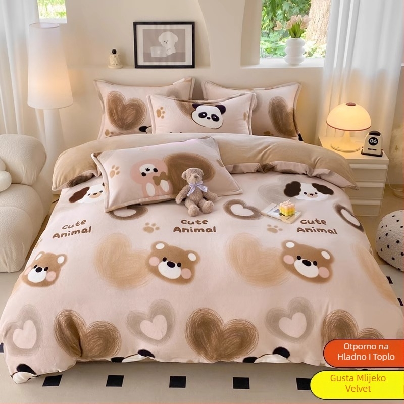 Navlaka za pokrivač od mliječnog velūra, dvostrano podstavljena, zimsku plišanu podstavu, uzorak: pruge, geometrijski, crtani; tkanje: četkanje; ispis i boja; navlaka za pokrivač