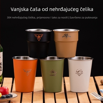 Šalica za kampiranje za kavu od 304 nehrđajućeg čelika, jednostruka, prijenosna, model A300-350, težina 58 g, za 1 osobu
