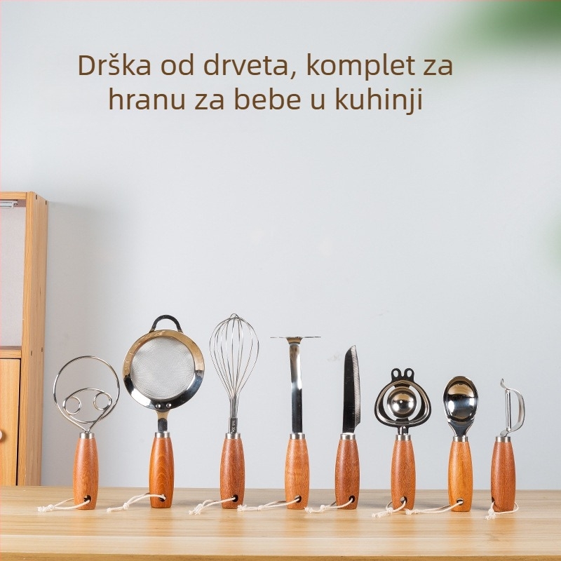 Jueshi Mikser za jaja i odvajač žumanjka s drvenom drškom – stojni alat od nehrđajućeg čelika za mućenje jaja, odvajanje žumanjka i filtriranje za bebinu hranu