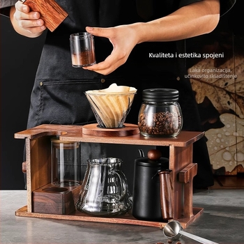 Set za kavu pour-over s drvenim držačem, ručnim mlincem i kućnom upotrebom