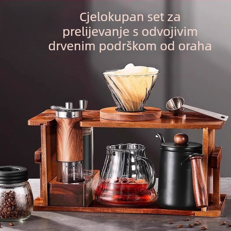 Set za kavu pour-over s drvenim držačem, ručnim mlincem i kućnom upotrebom