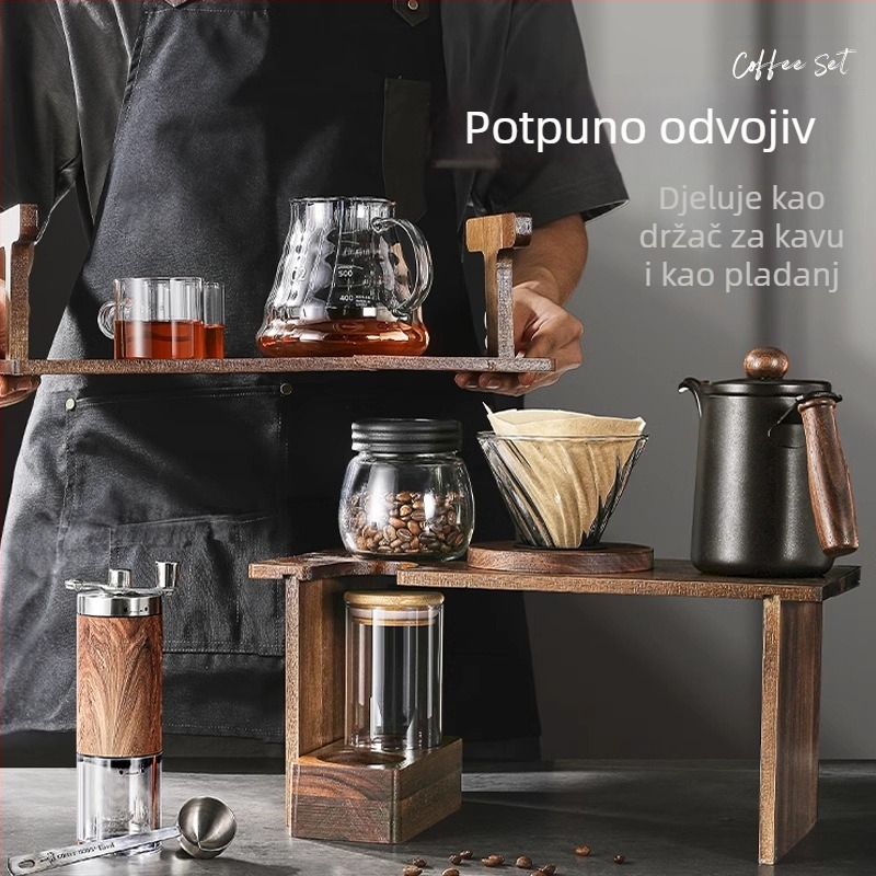 Set za kavu pour-over s drvenim držačem, ručnim mlincem i kućnom upotrebom