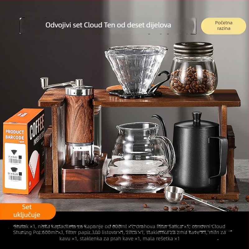 Set za kavu pour-over s drvenim držačem, ručnim mlincem i kućnom upotrebom