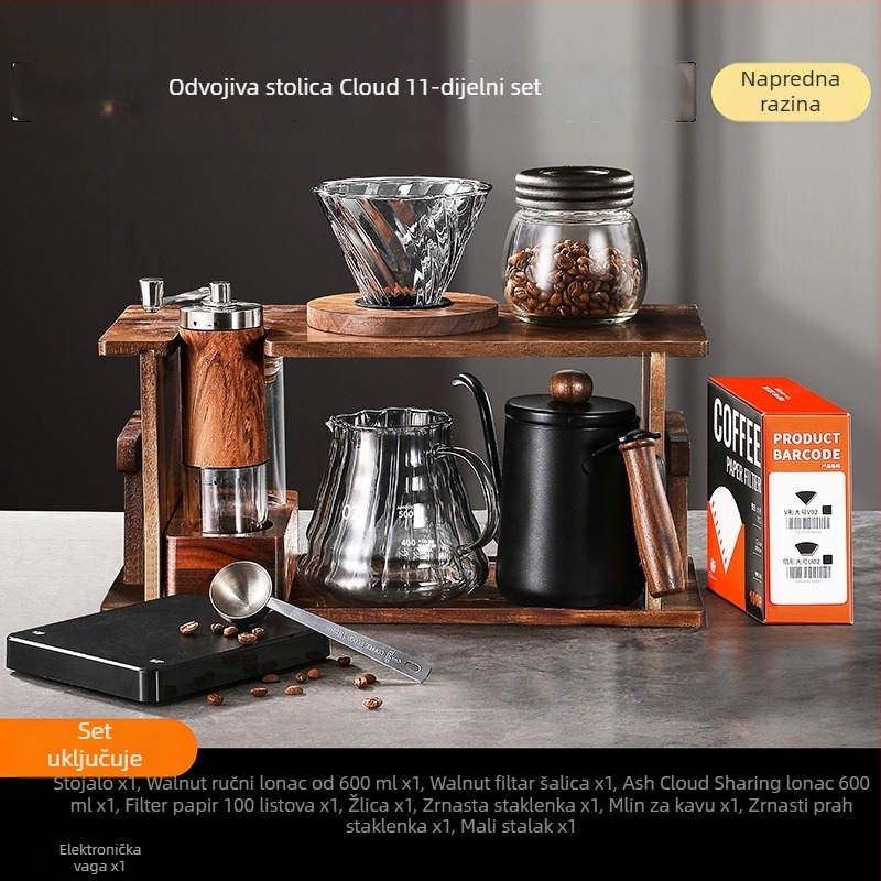Set za kavu pour-over s drvenim držačem, ručnim mlincem i kućnom upotrebom