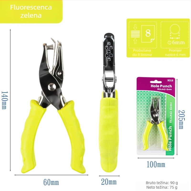 Ručni perforator za papir s gumiranim držačem — model 3012, marka Yishen, ručna perforacija, 1 rupa, debljina perforacije: 2