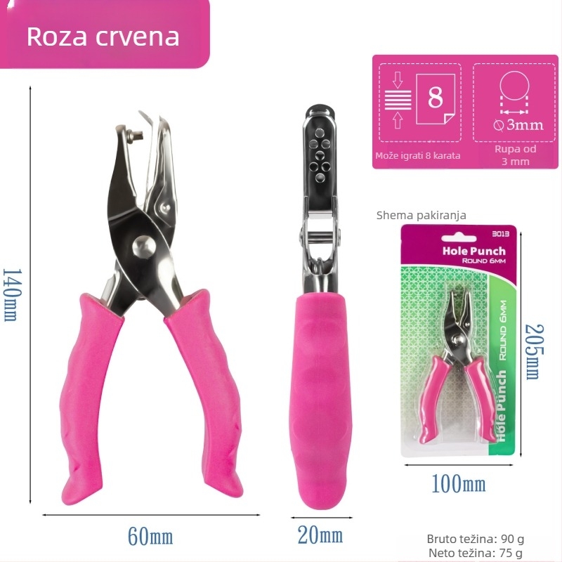 Ručni perforator za papir s gumiranim držačem — model 3012, marka Yishen, ručna perforacija, 1 rupa, debljina perforacije: 2