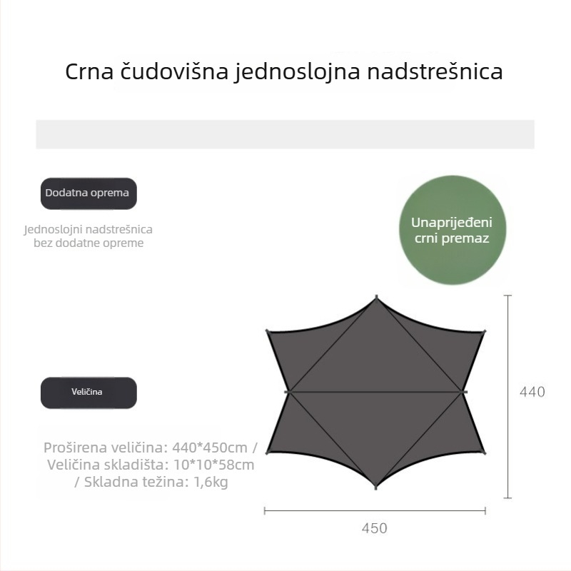 Vanjska šator s baldahinom za kampiranje s leptirovim oblikom, Oxford tkanina, vodootpornost 3000 mm, ručno sastavljanje, željezni okvir