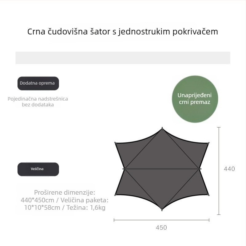 Vanjska šator s baldahinom za kampiranje s leptirovim oblikom, Oxford tkanina, vodootpornost 3000 mm, ručno sastavljanje, željezni okvir