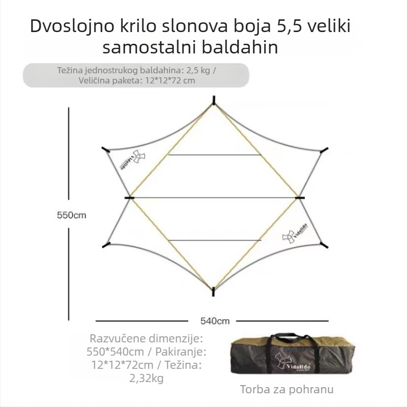 Vanjska šator s baldahinom za kampiranje s leptirovim oblikom, Oxford tkanina, vodootpornost 3000 mm, ručno sastavljanje, željezni okvir