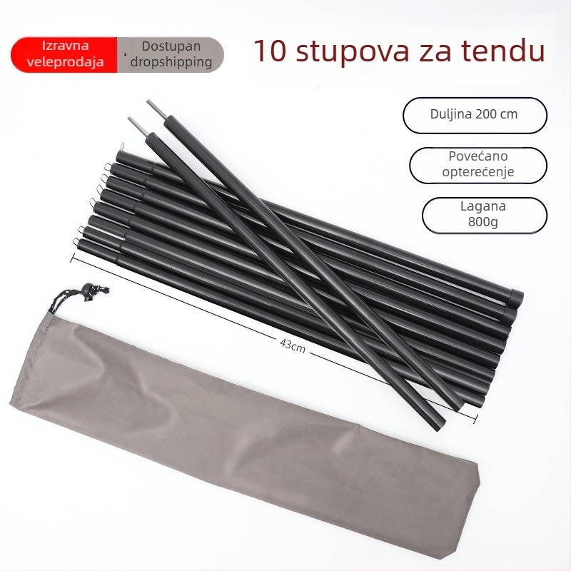 Set nosača šatorskog baldahina, 5-dijelni visoki štapovi, 10-dijelni štapovi, metalna konstrukcija, težina 900 g, DAWN TRIP/Liver