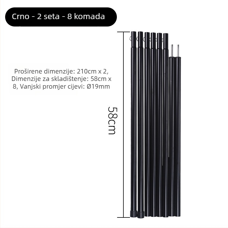 Set nosača šatorskog baldahina, 5-dijelni visoki štapovi, 10-dijelni štapovi, metalna konstrukcija, težina 900 g, DAWN TRIP/Liver