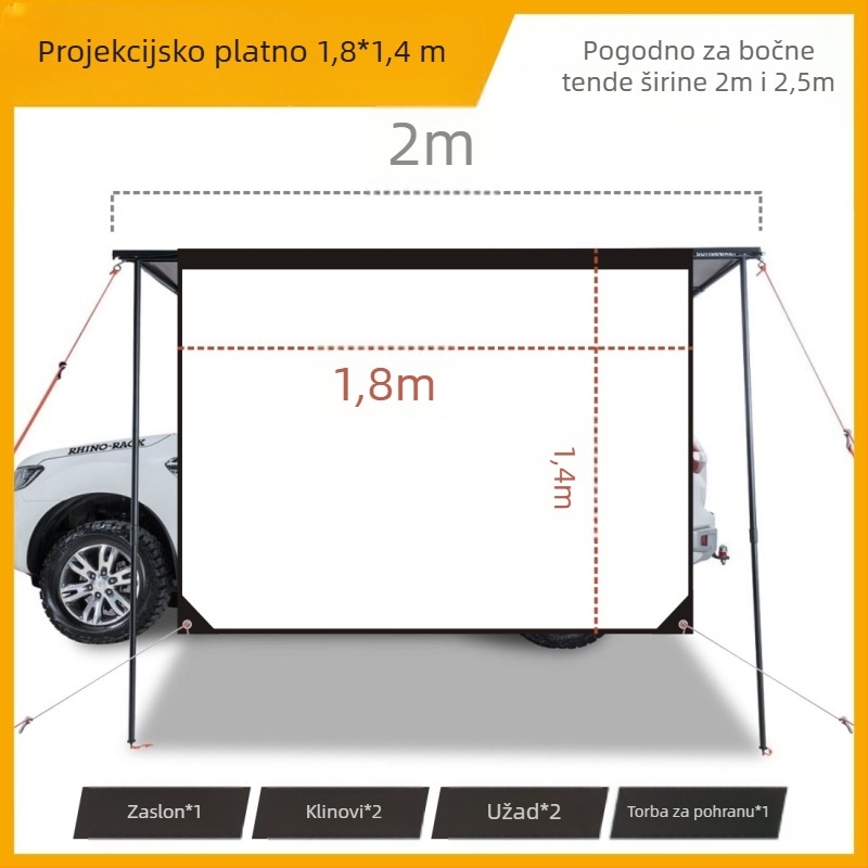 Jasonbox vanjski bočni šator za automobil s prozorom, set za proširenje, bočna torba za pohranu i šator s projekcijskim zaslonom