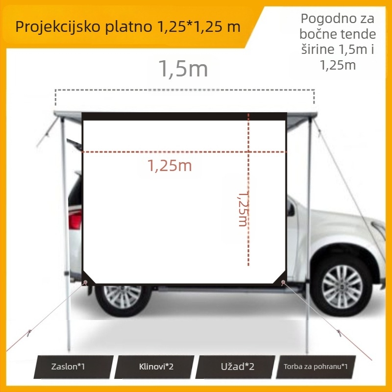 Jasonbox vanjski bočni šator za automobil s prozorom, set za proširenje, bočna torba za pohranu i šator s projekcijskim zaslonom