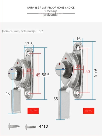 4-kom Crescent prozorska brava set – lijeva/desna Crescent, Monlech sigurnosna Crescent brava od nehrđajućeg čelika, kućište od nehrđajućeg čelika + kromirana osnova