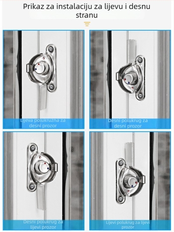 4-kom Crescent prozorska brava set – lijeva/desna Crescent, Monlech sigurnosna Crescent brava od nehrđajućeg čelika, kućište od nehrđajućeg čelika + kromirana osnova