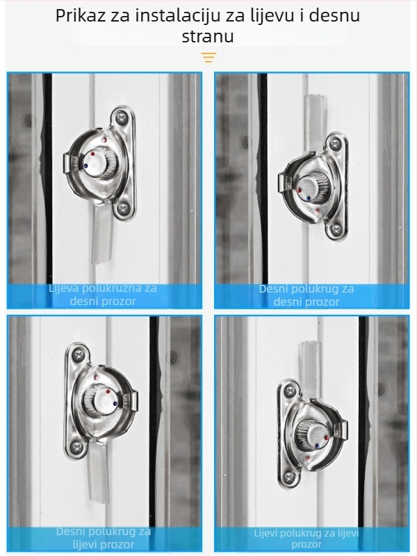 4-kom Crescent prozorska brava set – lijeva/desna Crescent, Monlech sigurnosna Crescent brava od nehrđajućeg čelika, kućište od nehrđajućeg čelika + kromirana osnova