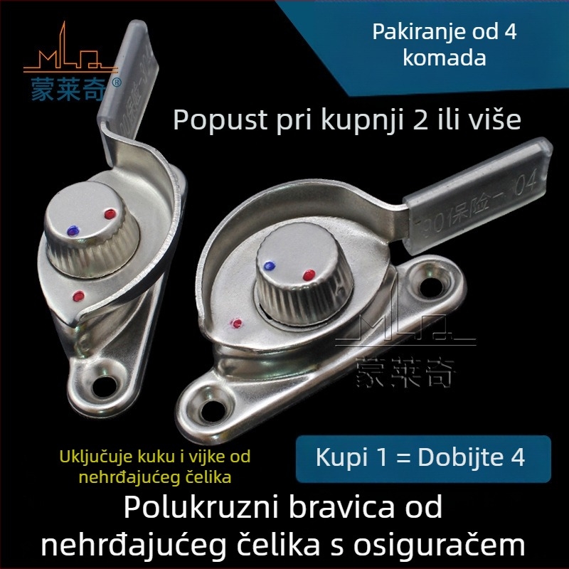 4-kom Crescent prozorska brava set – lijeva/desna Crescent, Monlech sigurnosna Crescent brava od nehrđajućeg čelika, kućište od nehrđajućeg čelika + kromirana osnova