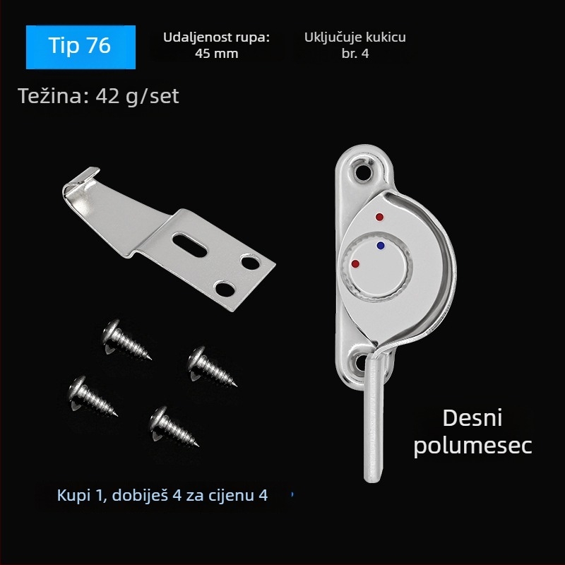 4-kom Crescent prozorska brava set – lijeva/desna Crescent, Monlech sigurnosna Crescent brava od nehrđajućeg čelika, kućište od nehrđajućeg čelika + kromirana osnova