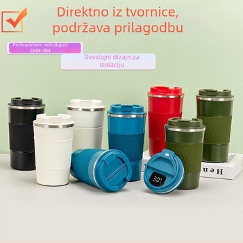 Termos čaša s dvostrukim stijenkama, vakuumska izolacija 6–12 sati, unutarnja 304 nehrđajući čelik, vanjska 201 nehrđajući čelik, cilindrični profil s pravim oblikom