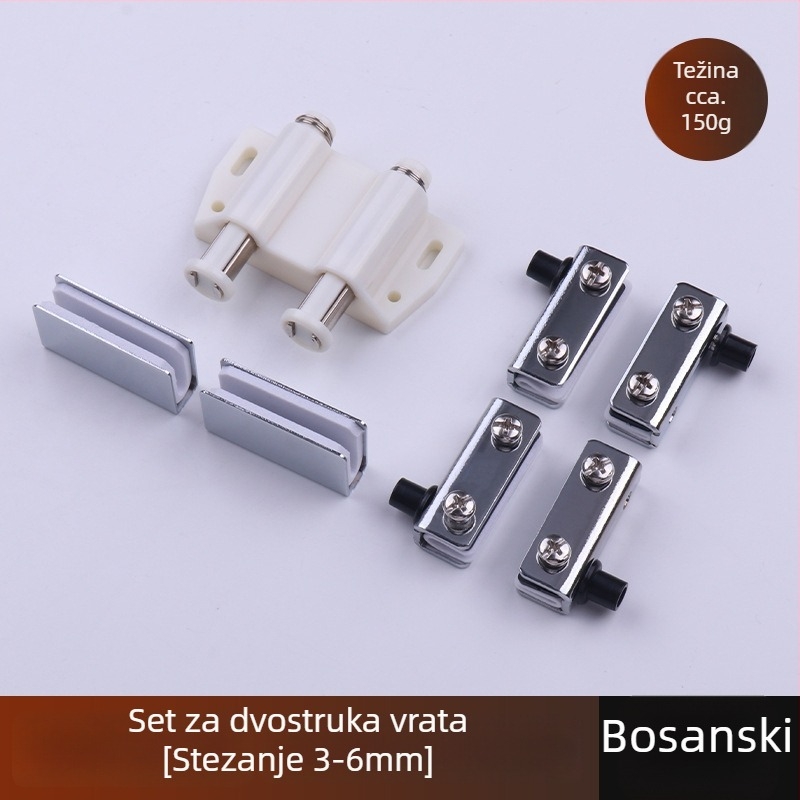 Staklena šarka za vrata ormarića (staklo 3-5 mm, željezo, elektroplakiranje, jednokrilna/dvokrilna vrata)