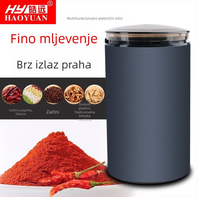 Električni mlinc bilje i kava – suho mlješenje, kapacitet 50 g, snaga 150 W, brzina motora 20000–29999 rpm, napon 111–240 V, poluautomatni način rada