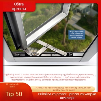 Panta za prozor kasement, Tip 50, nehrđajući čelik 201/304, 22‑kvadratni utor, četverolink podrška protiv vjetra