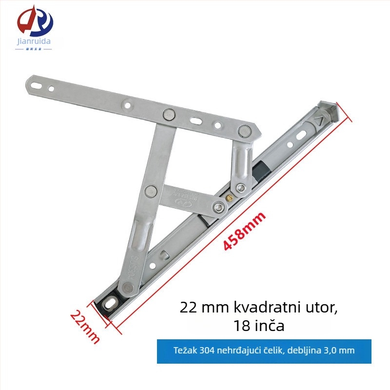 Panta za prozor kasement, Tip 50, nehrđajući čelik 201/304, 22‑kvadratni utor, četverolink podrška protiv vjetra