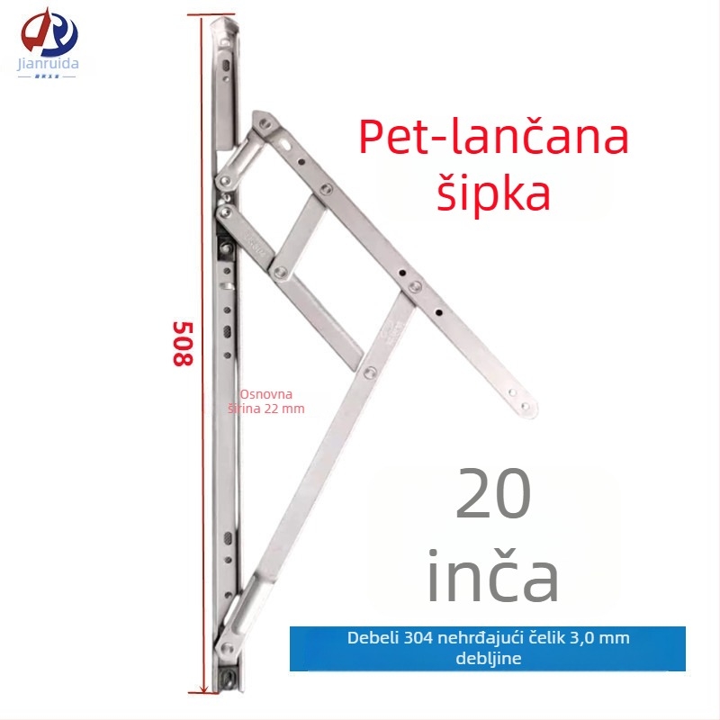 Panta za prozor kasement, Tip 50, nehrđajući čelik 201/304, 22‑kvadratni utor, četverolink podrška protiv vjetra