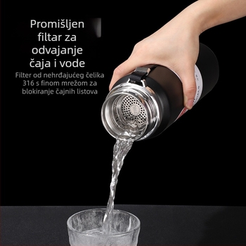 Termos čaša s užetom za ručku, vakuumska izolacija, unutarnji sloj od 316 nehrđajućeg čelika, antibakterijski omotač, filter za čaj, prijenosno