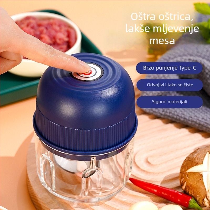 Mini električni aparat za mljevenje češnjaka i mesa, Type-C bežično napajanje, 10000–19999 rpm, ≤36V, 2 oštrice, tiha