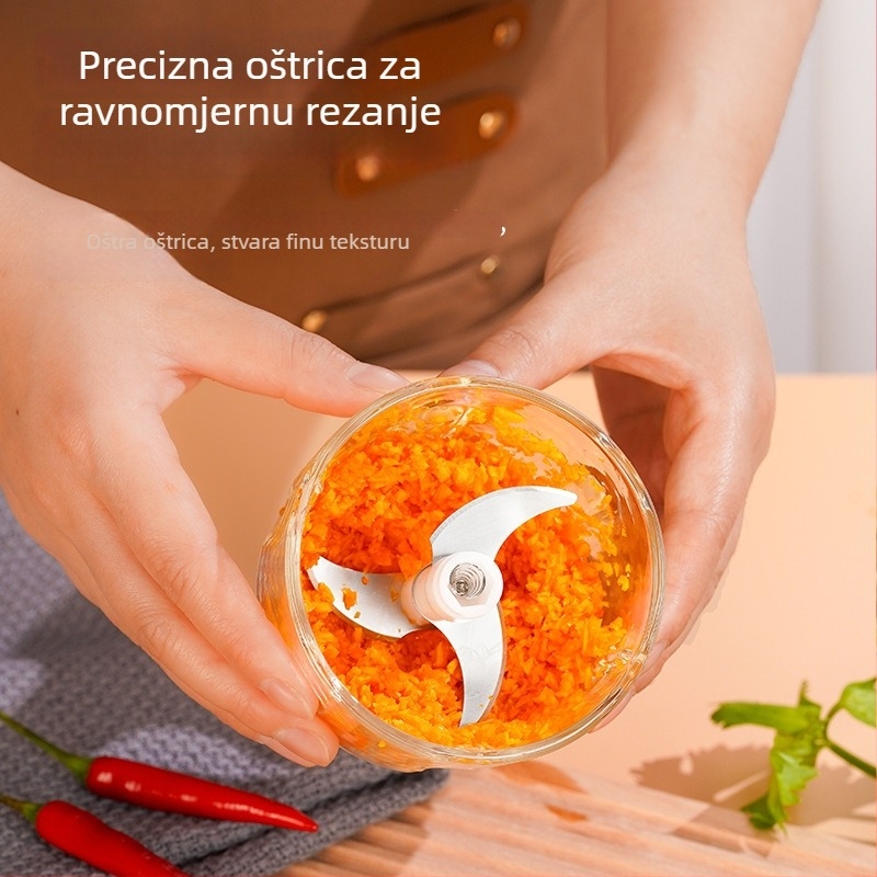 Mini električni aparat za mljevenje češnjaka i mesa, Type-C bežično napajanje, 10000–19999 rpm, ≤36V, 2 oštrice, tiha