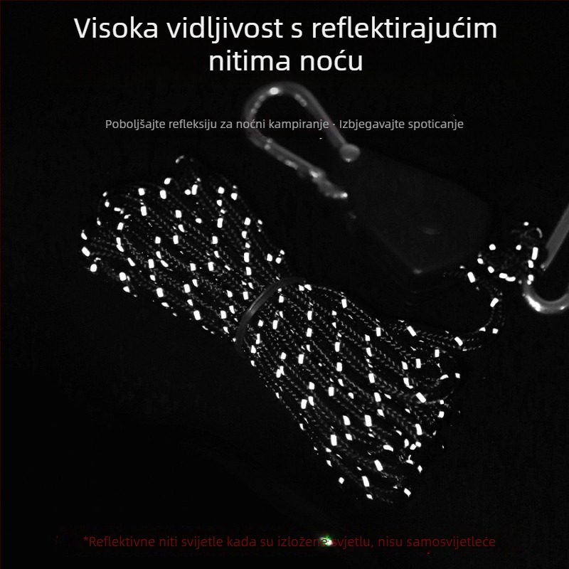 Pribor za šator: klizač za trake, metalna kolotnica, 4 mm užad, reflektirajuća užad