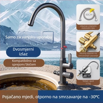 Vanjski anti-smrzavajući vodovodni čep za vanjski umivaonik, mjed, 360° rotirajući miješajući mjedni, keramički disk ventil, model s produženom maticom, 0–99°C