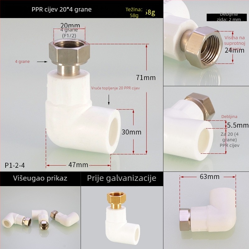 PPR fitinzi za grijanje vode: unutarnji navojni T-izvod (tee elbow) za izravno zavarivanje, Hongying, Zhejiang, Klasa I