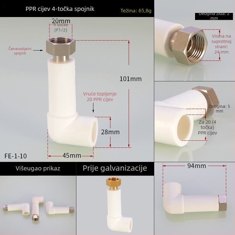 PPR fitinzi za grijanje vode: unutarnji navojni T-izvod (tee elbow) za izravno zavarivanje, Hongying, Zhejiang, Klasa I