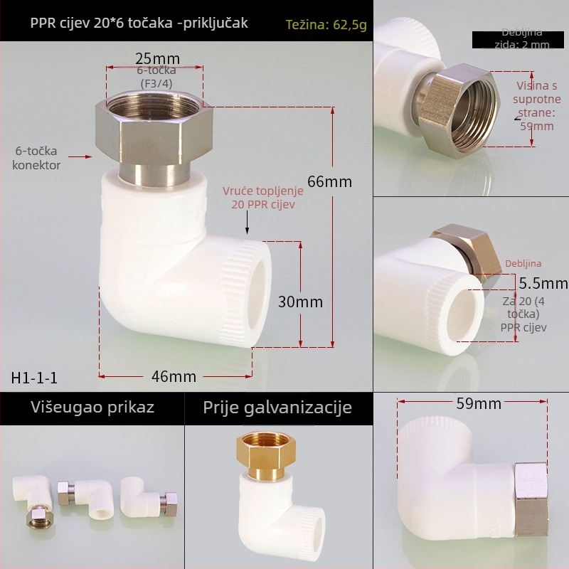 PPR fitinzi za grijanje vode: unutarnji navojni T-izvod (tee elbow) za izravno zavarivanje, Hongying, Zhejiang, Klasa I