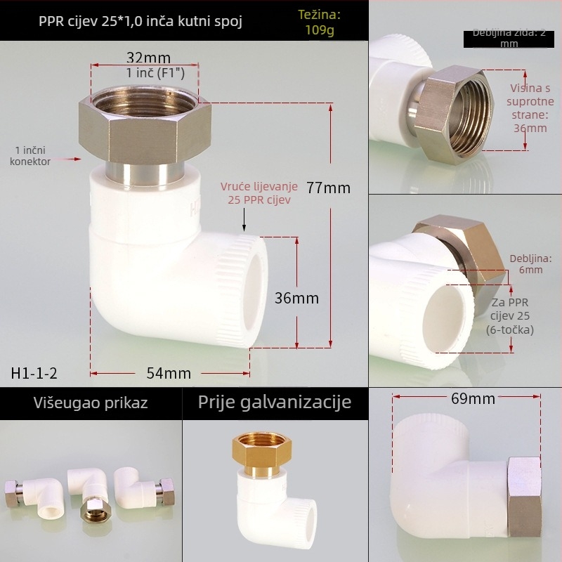 PPR fitinzi za grijanje vode: unutarnji navojni T-izvod (tee elbow) za izravno zavarivanje, Hongying, Zhejiang, Klasa I